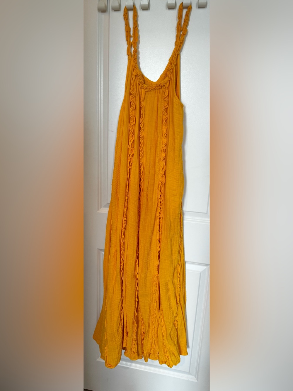 Free People Bright Orange Maxi Dress with Ruffle Panels